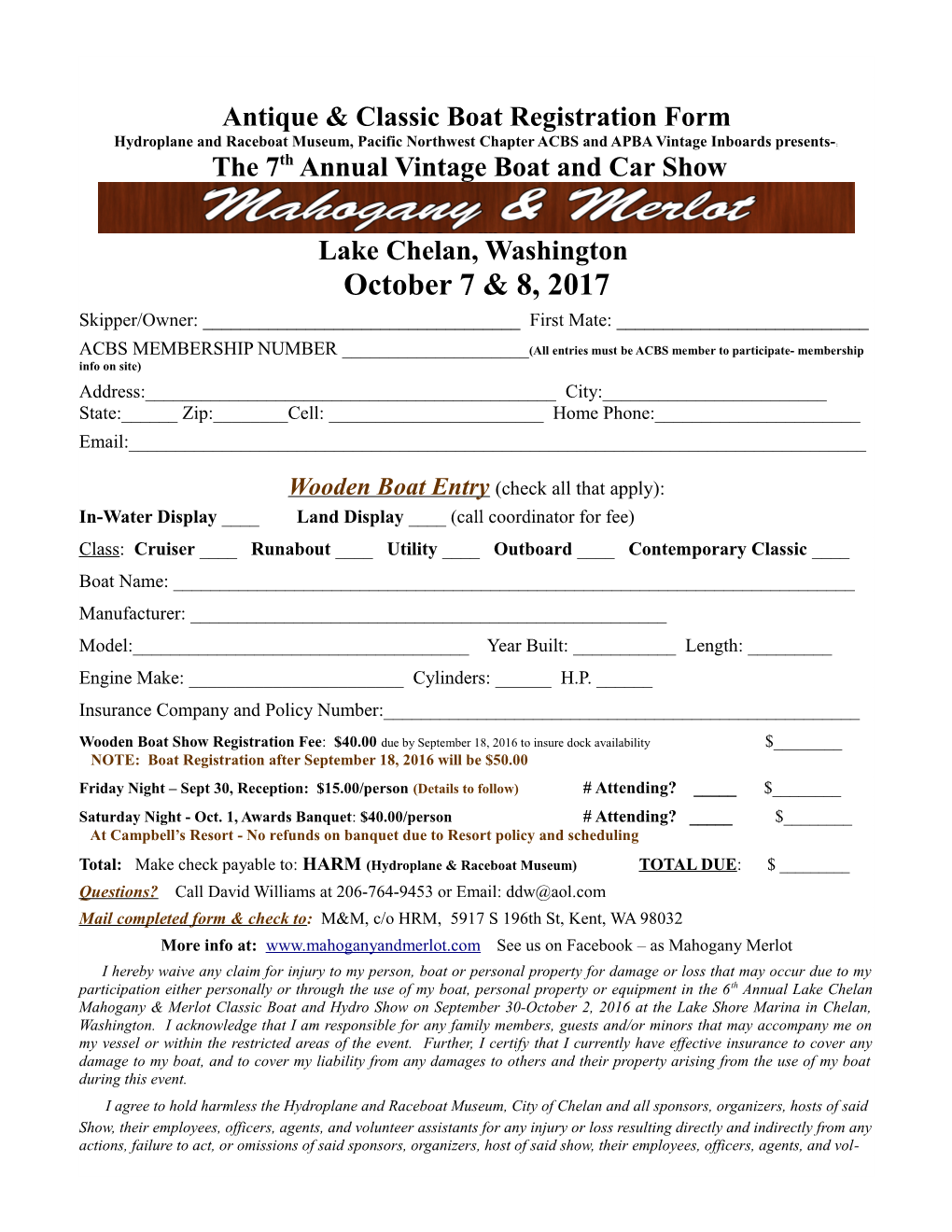 Antique & Classic Boat Registration Form