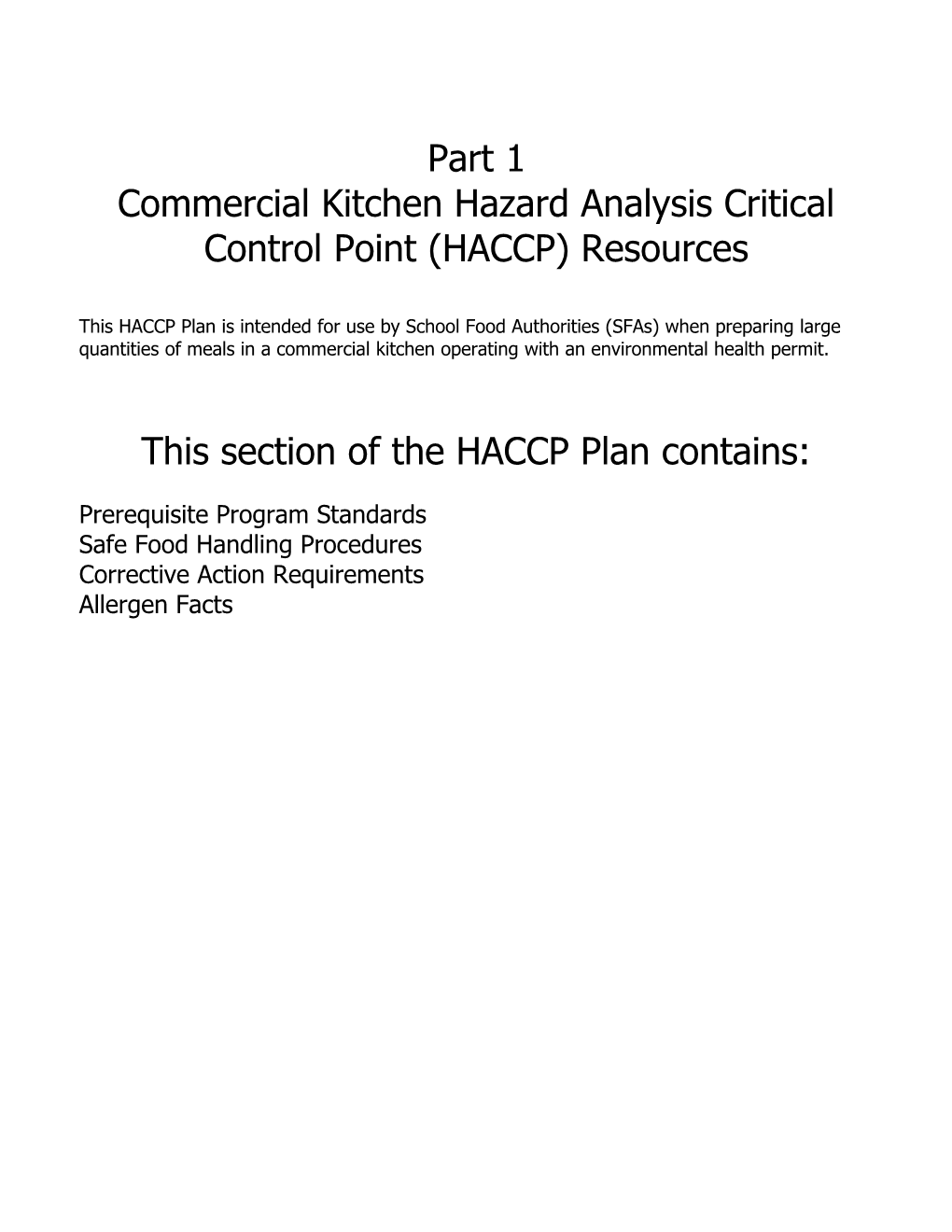 Commercial Kitchen Hazard Analysis Critical Control Point (HACCP) Resources