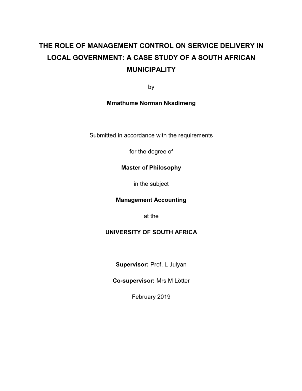 A Case Study of a South African Municipality