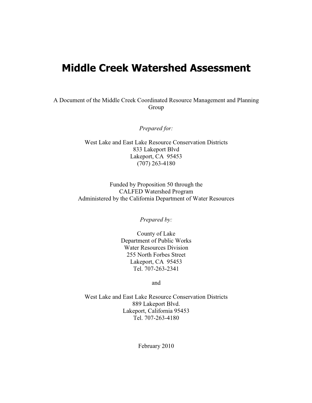 Middle Creek Watershed Assessment