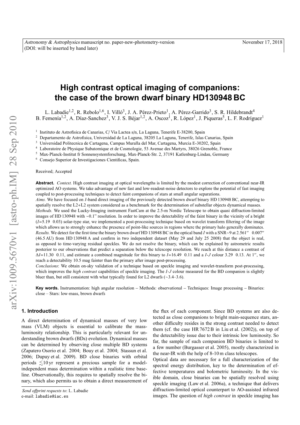 High Contrast Optical Imaging of Companions: the Case of the Brown Dwarf Binary HD-130948BC