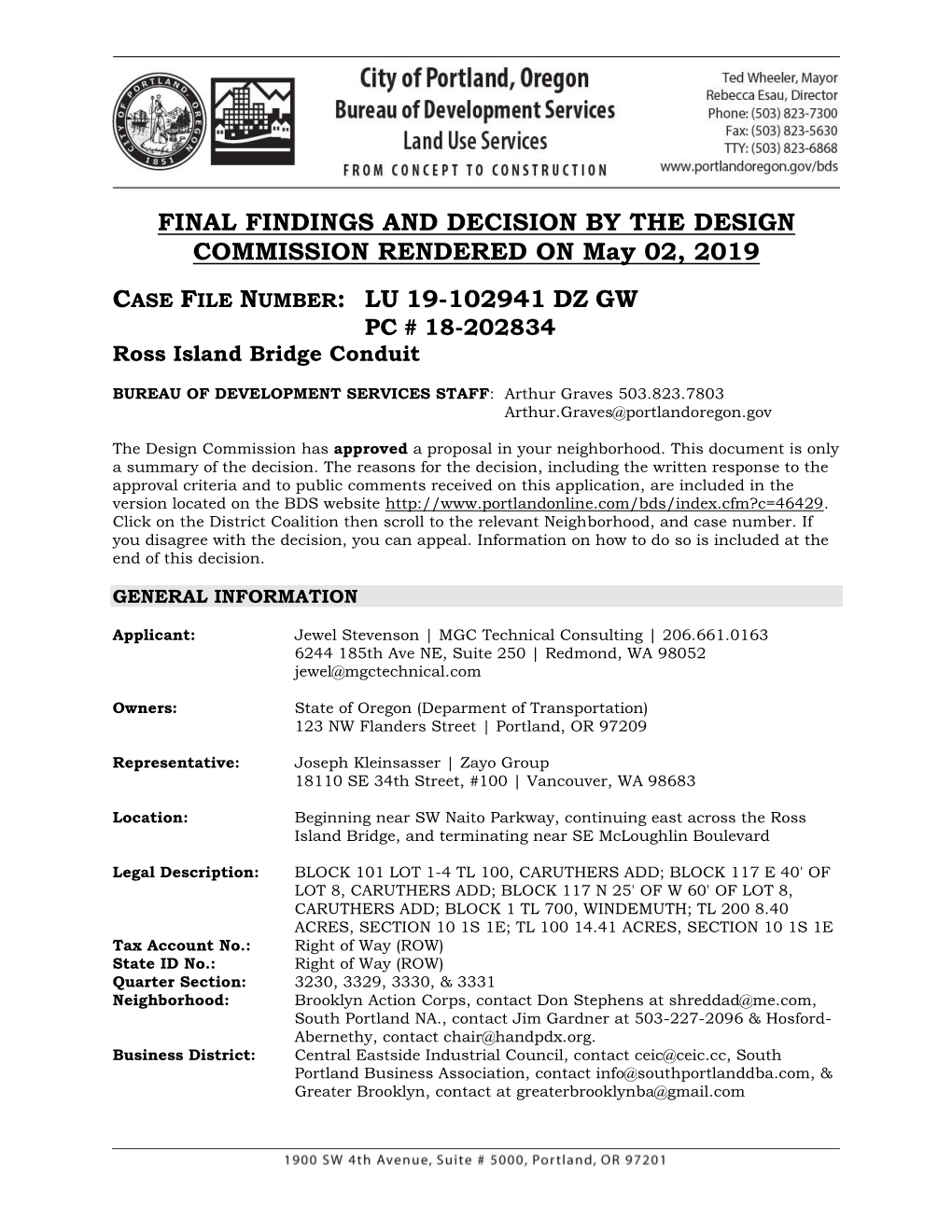 FINAL FINDINGS and DECISION by the DESIGN COMMISSION RENDERED on May 02, 2019