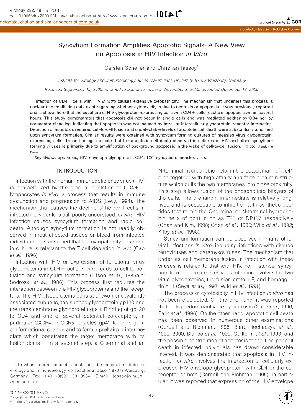 A New View on Apoptosis in HIV Infection in Vitro