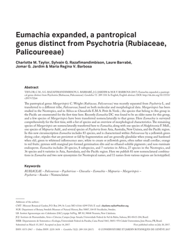 Eumachia Expanded, a Pantropical Genus Distinct from Psychotria (Rubiaceae, Palicoureeae)