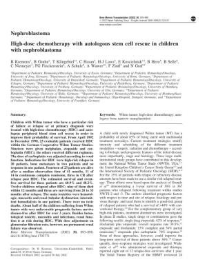 Nephroblastoma High-Dose Chemotherapy with Autologous Stem Cell Rescue in Children with Nephroblastoma