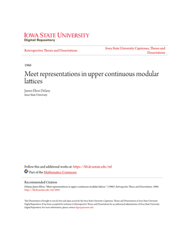 Meet Representations in Upper Continuous Modular Lattices James Elton Delany Iowa State University