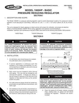 Model 1000Hp - Basic Pressure Reducing Regulator Section I I