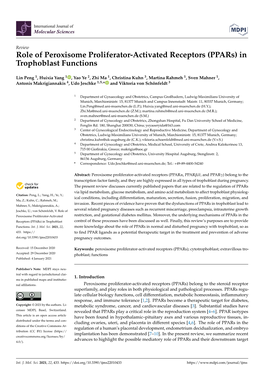 Role of Peroxisome Proliferator-Activated Receptors (Ppars) in Trophoblast Functions