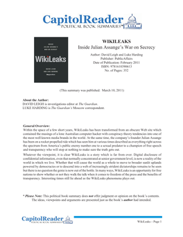 WIKILEAKS Inside Julian Assange's War on Secrecy