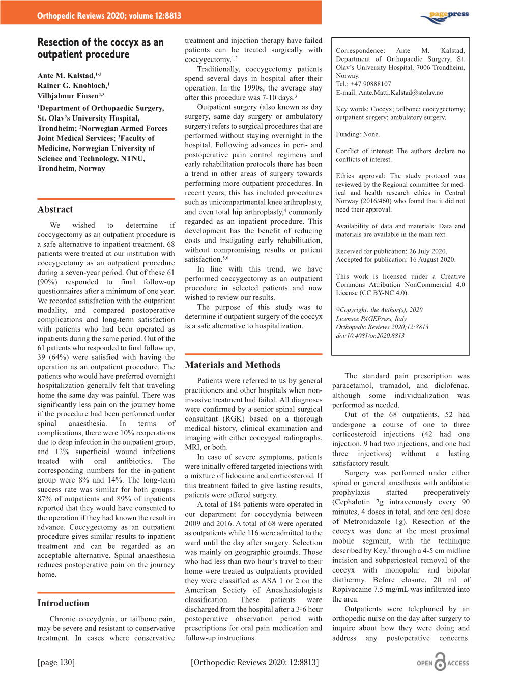 Resection of the Coccyx As an Outpatient Procedure