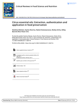 Citrus Essential Oils: Extraction, Authentication and Application in Food Preservation