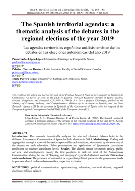 The Spanish Territorial Agendas: a Thematic Analysis of the Debates in the Regional Elections of the Year 2019