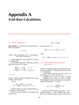 Appendix a Acid-Base Calculations