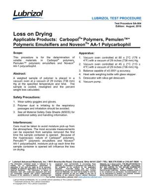 Carbopol Pemulen Or Noveon Loss on Drying Test Procedure