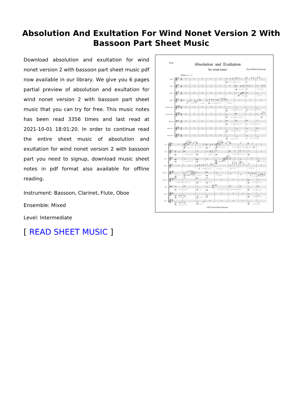 Absolution and Exultation for Wind Nonet Version 2 with Bassoon Part Sheet Music