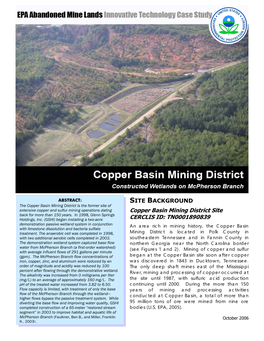Copper Basin Mining District Is the Former Site of Extensive Copper and Sulfur Mining Operations Dating Copper Basin Mining District Site Back for More Than 150 Years