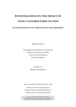 Investigations on the Impact of Toxic Cyanobacteria on Fish : As