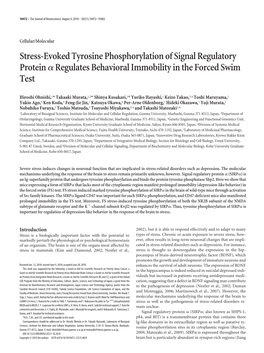 Stress-Evoked Tyrosine Phosphorylation of Signal Regulatory Protein ␣ Regulates Behavioral Immobility in the Forced Swim Test