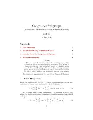Congruence Subgroups Undergraduate Mathematics Society, Columbia University
