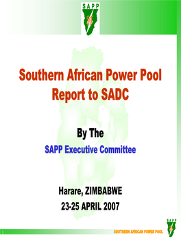 Southern African Power Pool Report to SADC