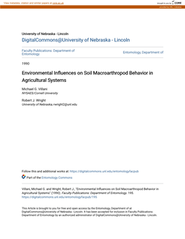 Environmental Influences on Soil Macroarthropod Behavior in Agricultural Systems