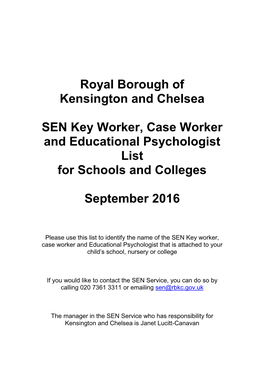 Royal Borough of Kensington and Chelsea SEN Key Worker, Case