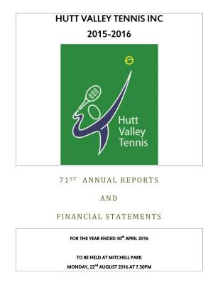 Hutt Valley Tennis Inc 2015-2016