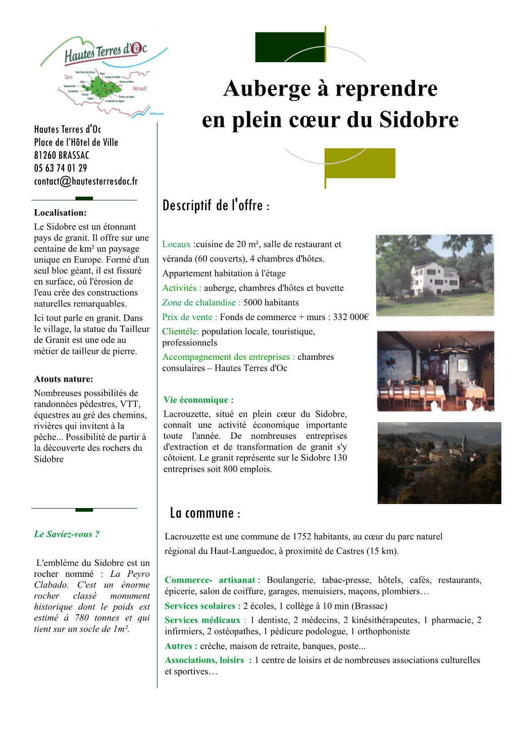 Auberge À Reprendre En Plein Cœur Du Sidobre