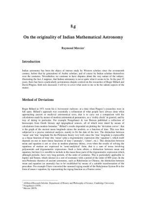 8.G on the Originality of Indian Mathematical Astronomy