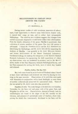 Relationships of Certain Owls Around the Pacific J.T