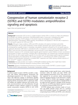 Coexpression of Human Somatostatin Receptor-2 (SSTR2) and SSTR3 Modulates Antiproliferative Signaling and Apoptosis Sajad a War and Ujendra Kumar*