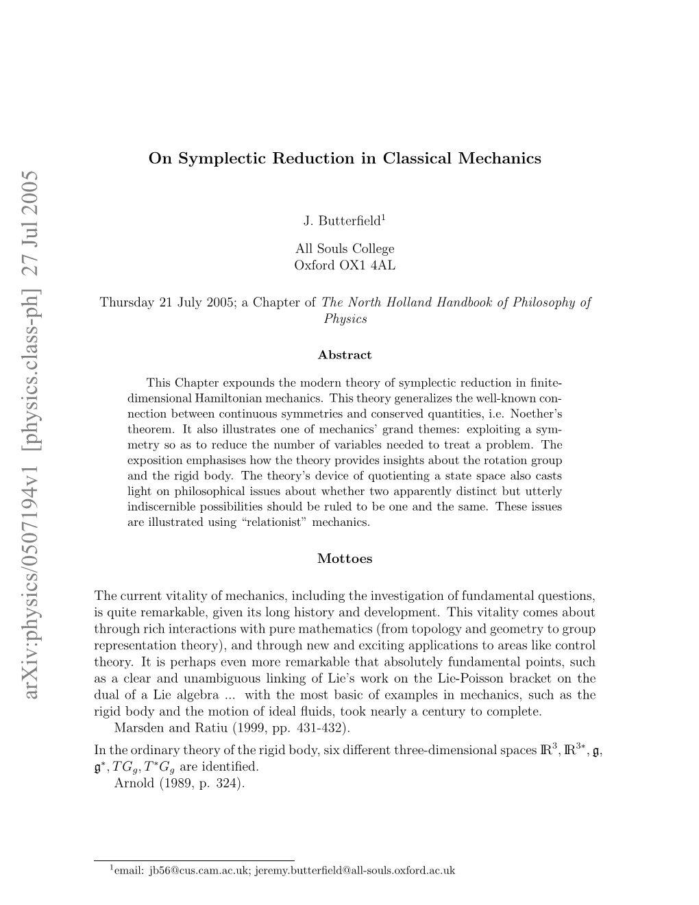 Arxiv:Physics/0507194V1 [Physics.Class-Ph] 27 Jul 2005 Ulo I Ler