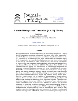 Human Metasystem Transition (HMST) Theory