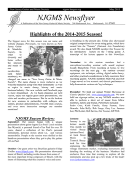 NJGMS Newsflyer a Publication of the New Jersey Guitar & Music Society, 200 Hackensack Ave