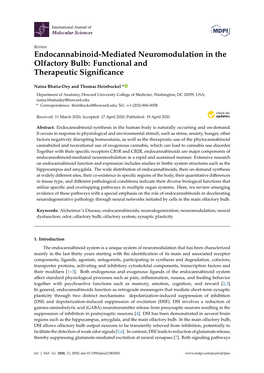 Endocannabinoid-Mediated Neuromodulation in the Olfactory Bulb: Functional and Therapeutic Signiﬁcance