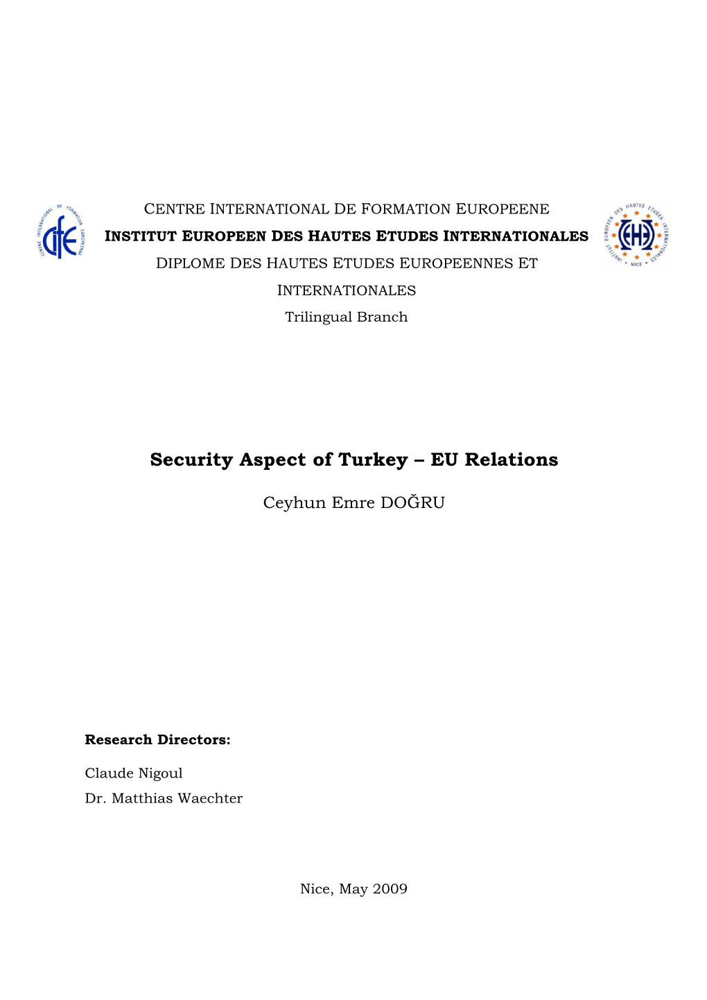 Security Aspect of Turkey – EU Relations