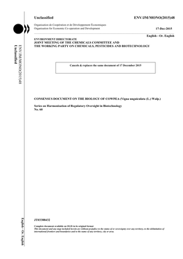 CONSENSUS DOCUMENT on the BIOLOGY of COWPEA (Vigna Unguiculata (L.) Walp.)