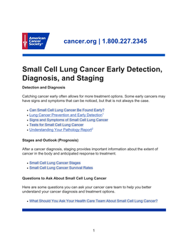 Small Cell Lung Cancer Early Detection, Diagnosis, and Staging Detection and Diagnosis