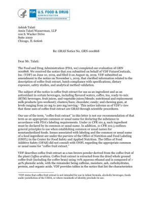 GRAS Notice GRN 868 Agency Response Letter -Coffee Fruit Extract