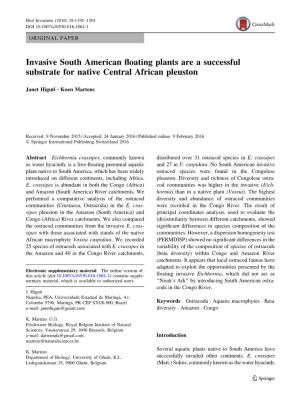 Invasive South American Floating Plants Are a Successful Substrate For
