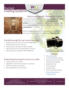 Wine Guardian Ducted Wine Cellar Cooling Units Data Sheet