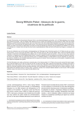 Georg Wilhelm Pabst : Blessure De La Guerre, Cicatrices De La Pellicule