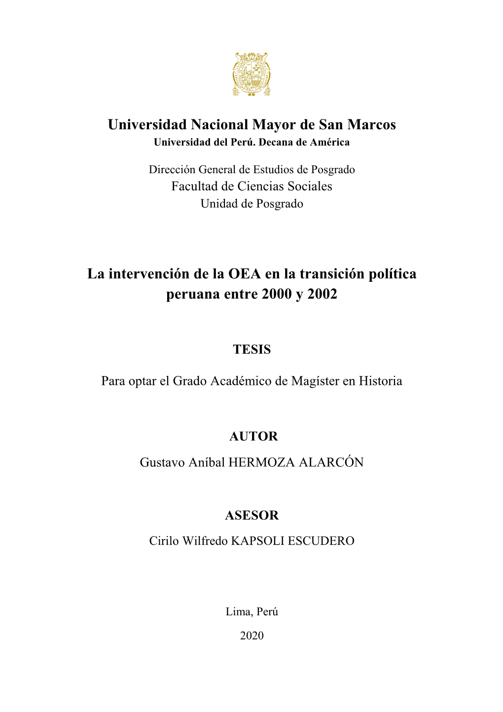 Universidad Nacional Mayor De San Marcos La Intervención De La OEA
