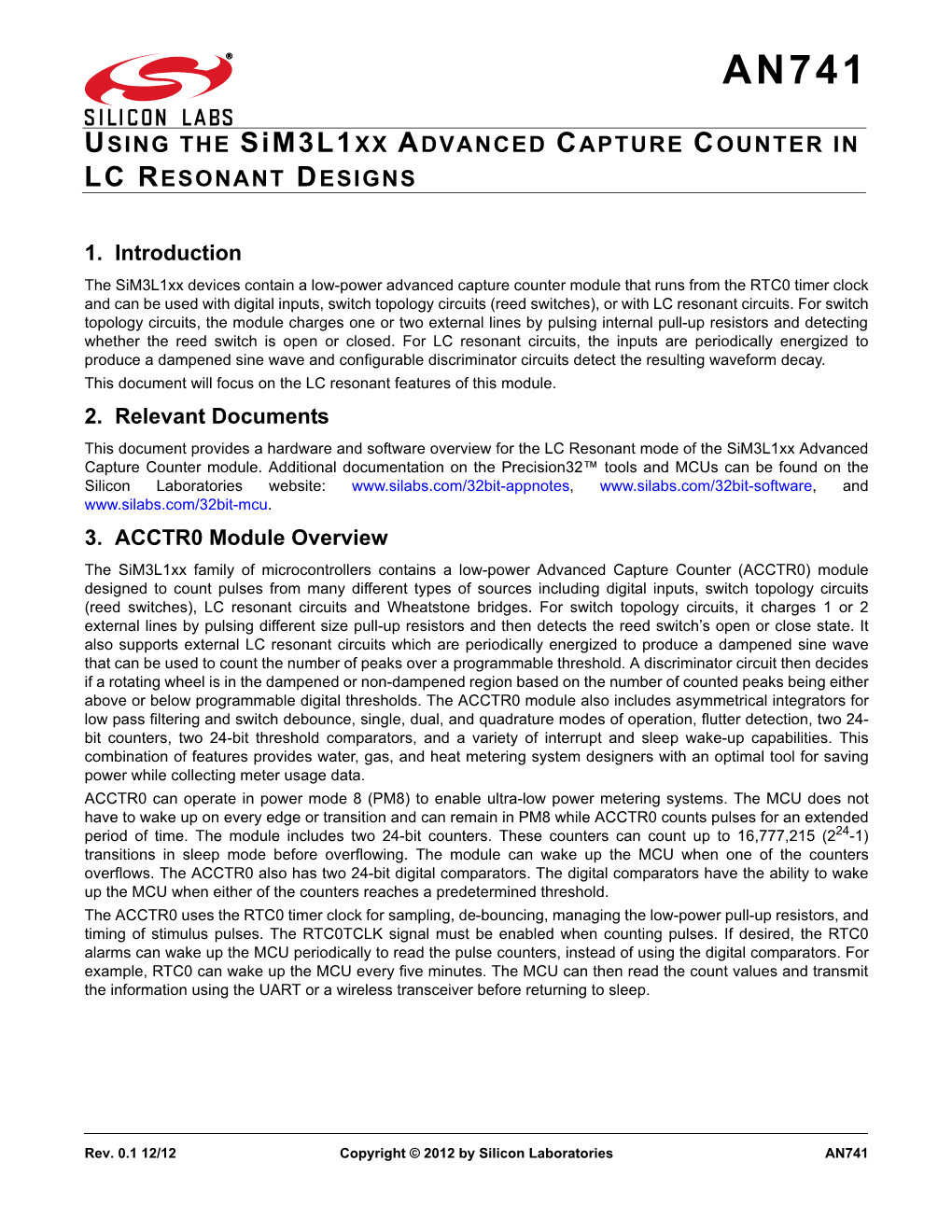 AN741: Using the Sim3l1xx Advanced Capture Counter in LC