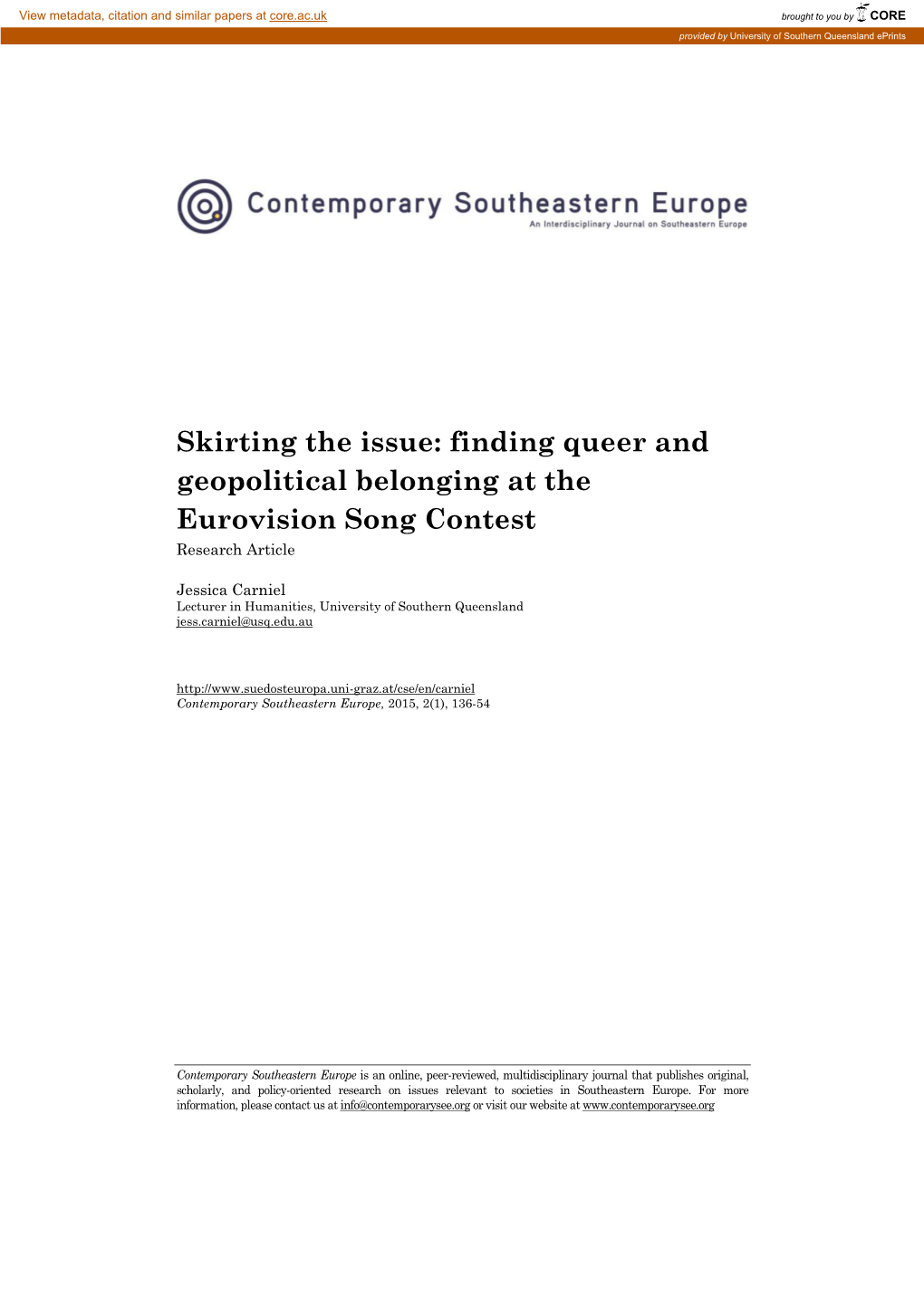 Finding Queer and Geopolitical Belonging at the Eurovision Song Contest Research Article