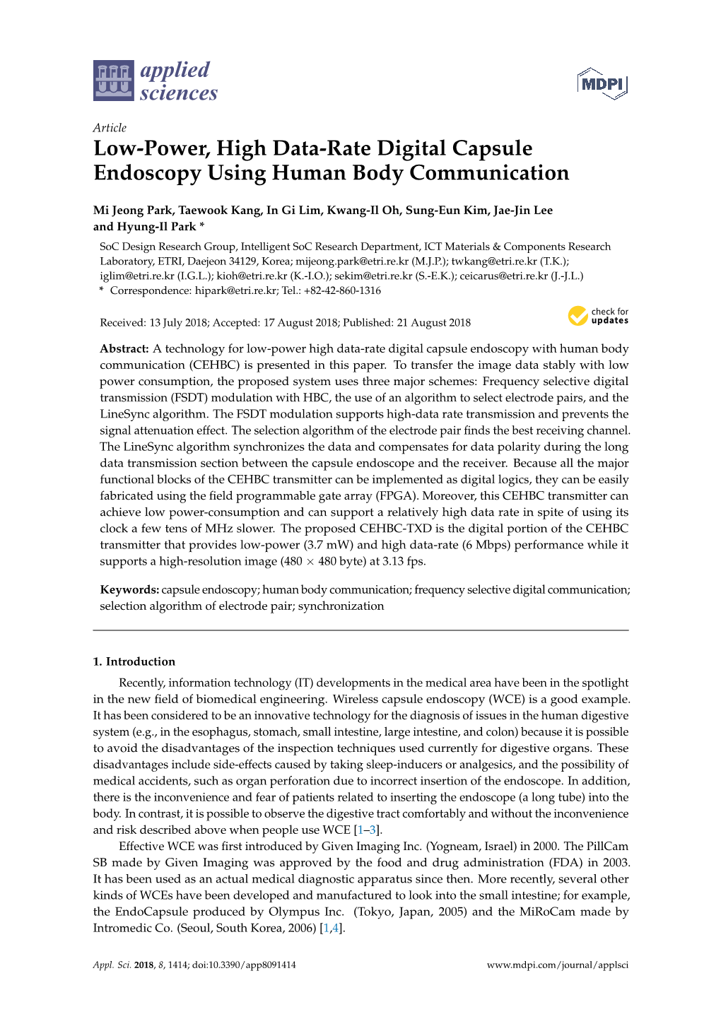 Low-Power, High Data-Rate Digital Capsule Endoscopy Using Human Body Communication