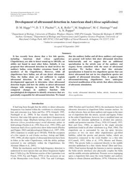 Development of Ultrasound Detection in American Shad (Alosa Sapidissima) D