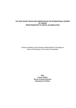 The Post-Soviet Space and Uzbekistan in the International Division of Labour from Transition to Capital Accumulation