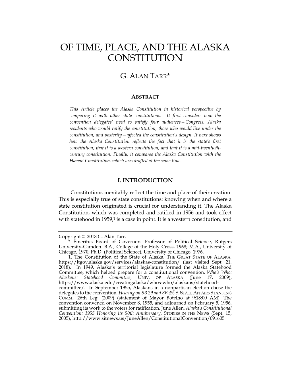 Of Time, Place, and the Alaska Constitution
