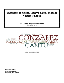 Families of China, Nuevo Leon, Mexico Volume Three